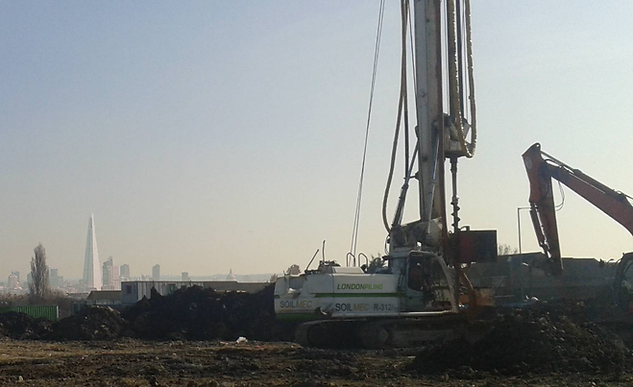 CFA Piling rig drilling in London